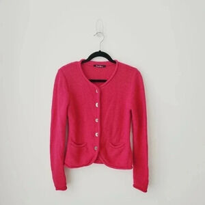 Peter Hahn pink 100%  soft wool cardigan sweater
